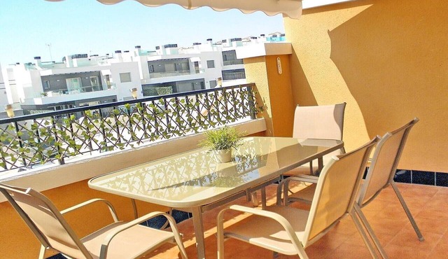 Apartment with Large Roof Solarium, Pool, Garden, Barbecue, A/C & Wi-Fi