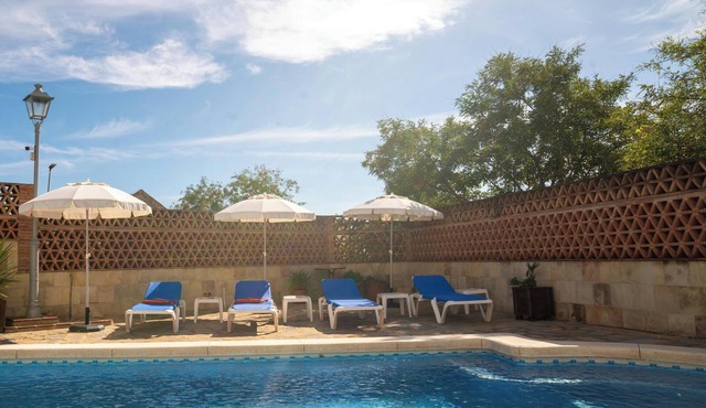 Spacious studio with kitchen in a villa with heated pool