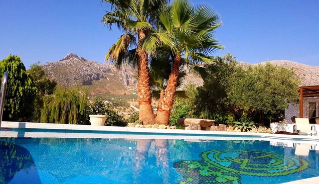 swimming pool, outdoor and indoor kitchen